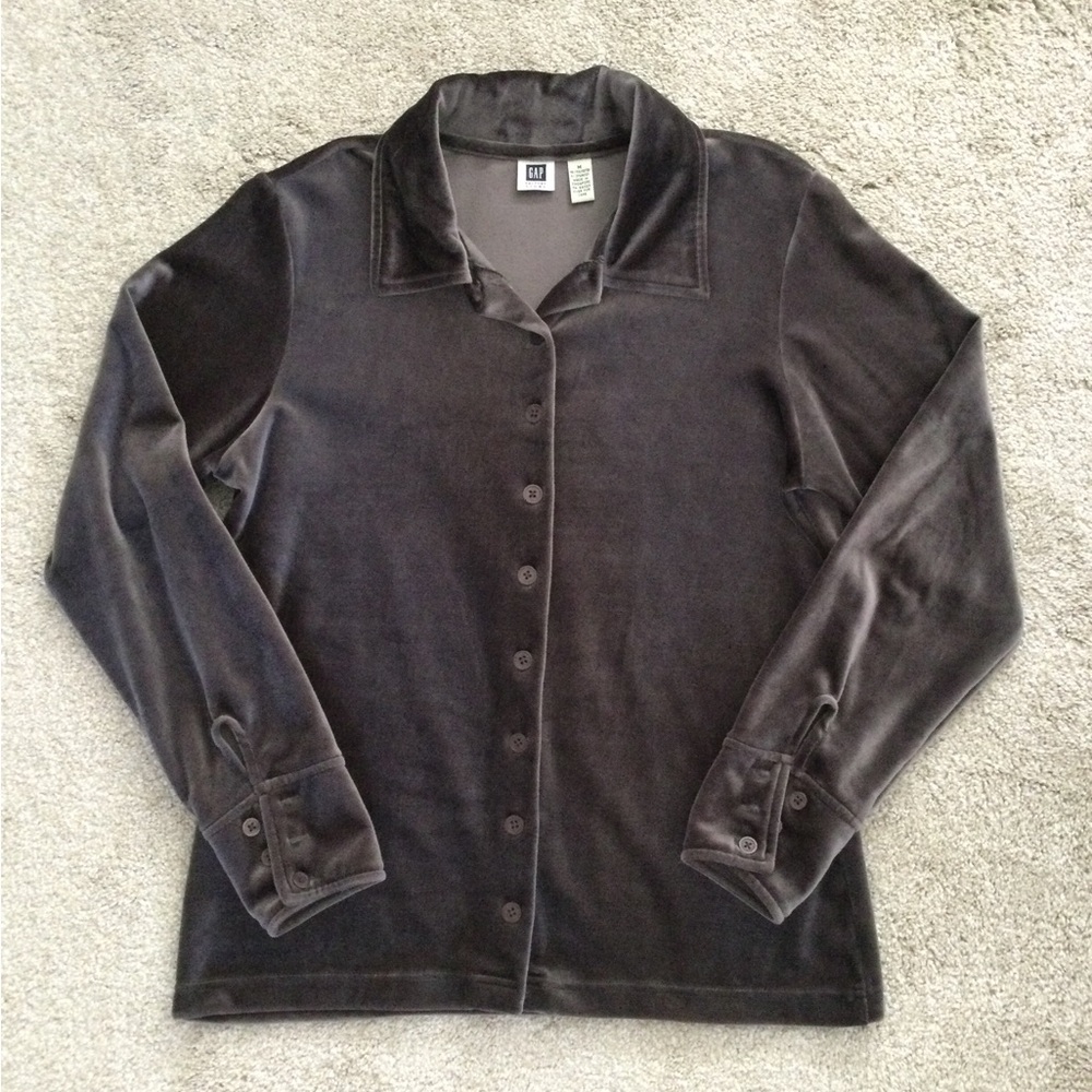 GAP taupe/brown velour button down top, size M